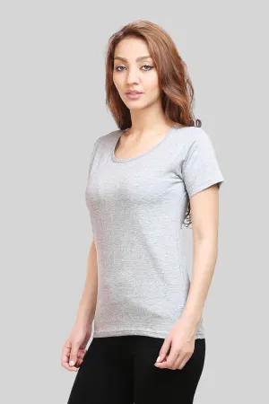 Grey Melange Scoop Neck T-shirt for women