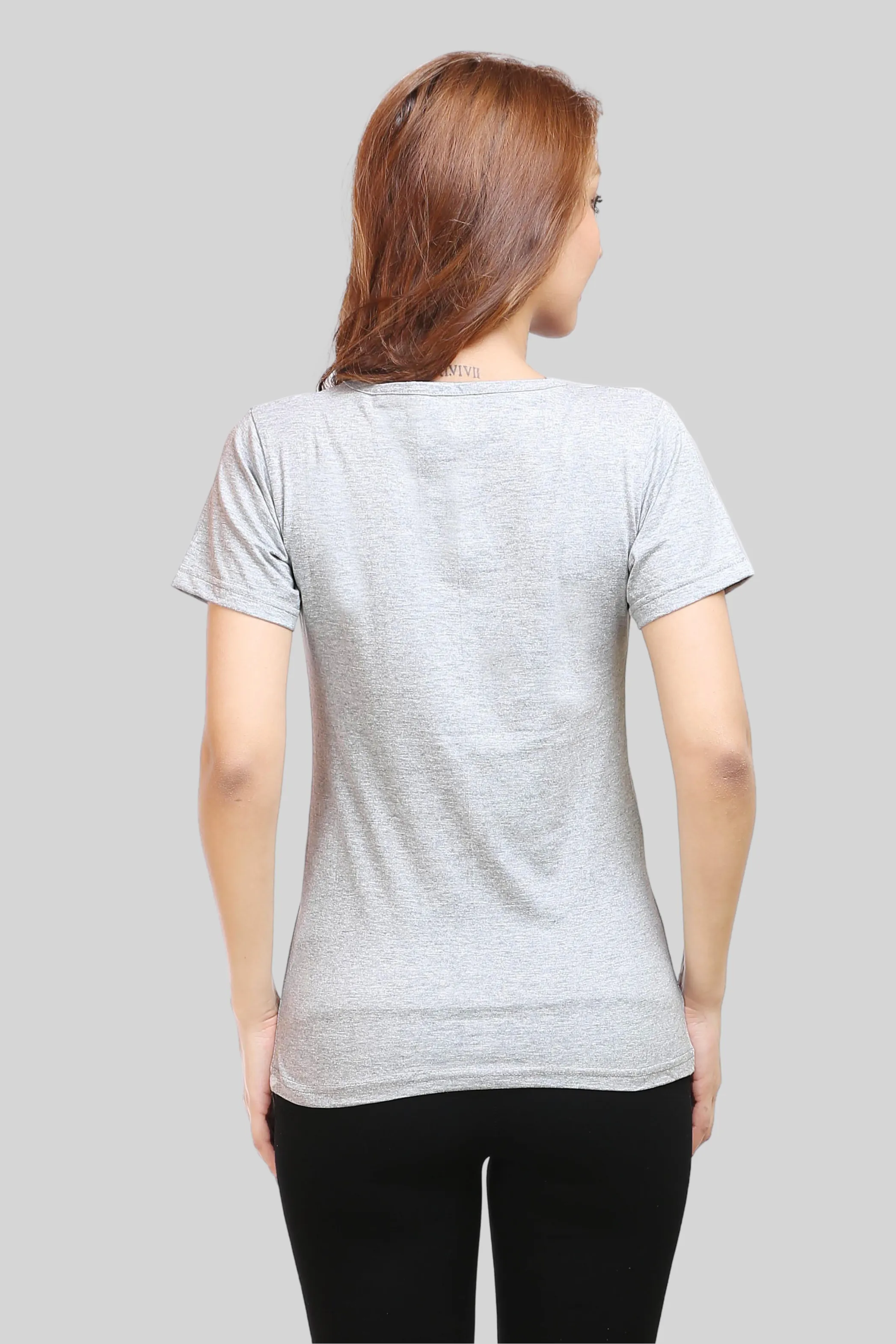 Grey Melange Scoop Neck T-shirt for women