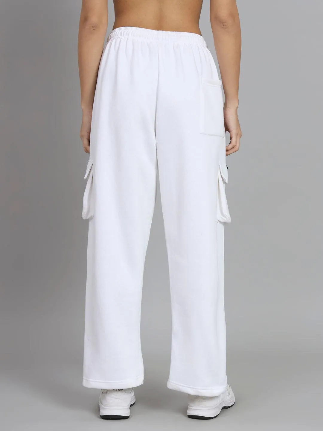 Griffel Women’s Basic Solid Oversized Fit 5 Pocket White Trackpant