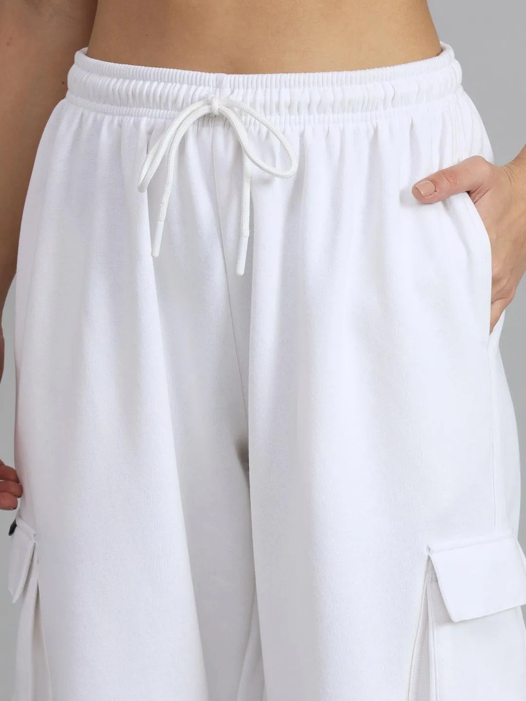 Griffel Women’s Basic Solid Oversized Fit 5 Pocket White Trackpant