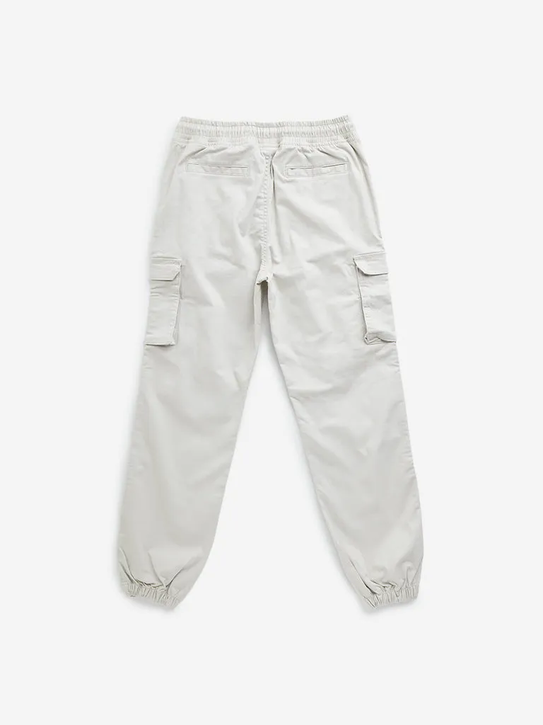 HOP Kids Off-White Cargo-Style Mid-Rise Cotton Blend Joggers