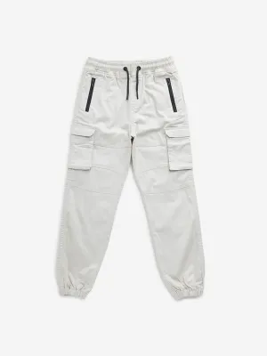 HOP Kids Off-White Cargo-Style Mid-Rise Cotton Blend Joggers