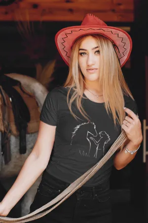 Horse Girl Silhouette Printed Scoop Neck T-shirt for women