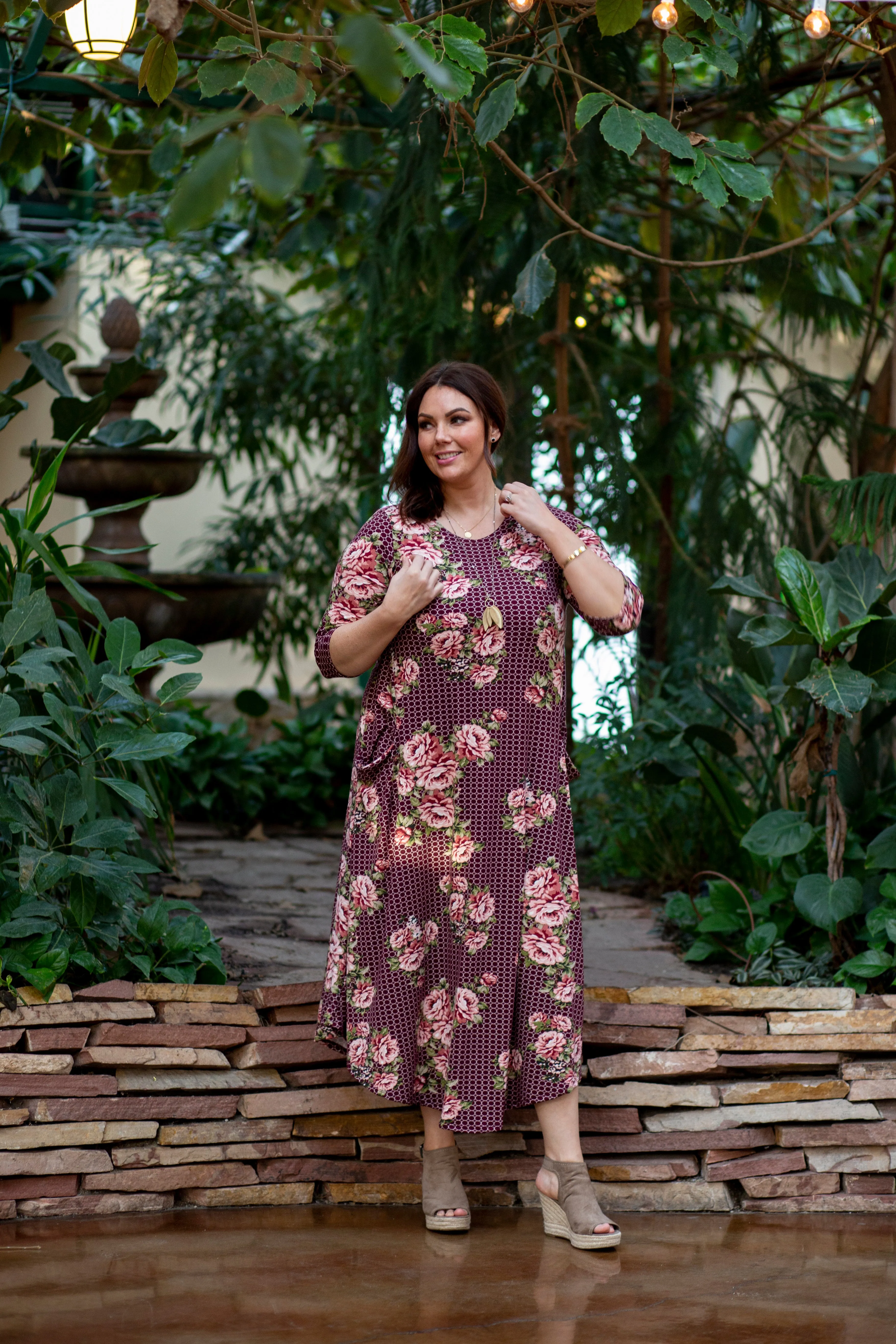 Jessi Dress Maroon Floral & Circles