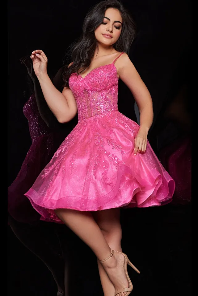 Jovani 25912 Corset Cocktail Dress Sequins Embroidery Sweetheart Neckline Fit and Flare Short Homecoming Dress