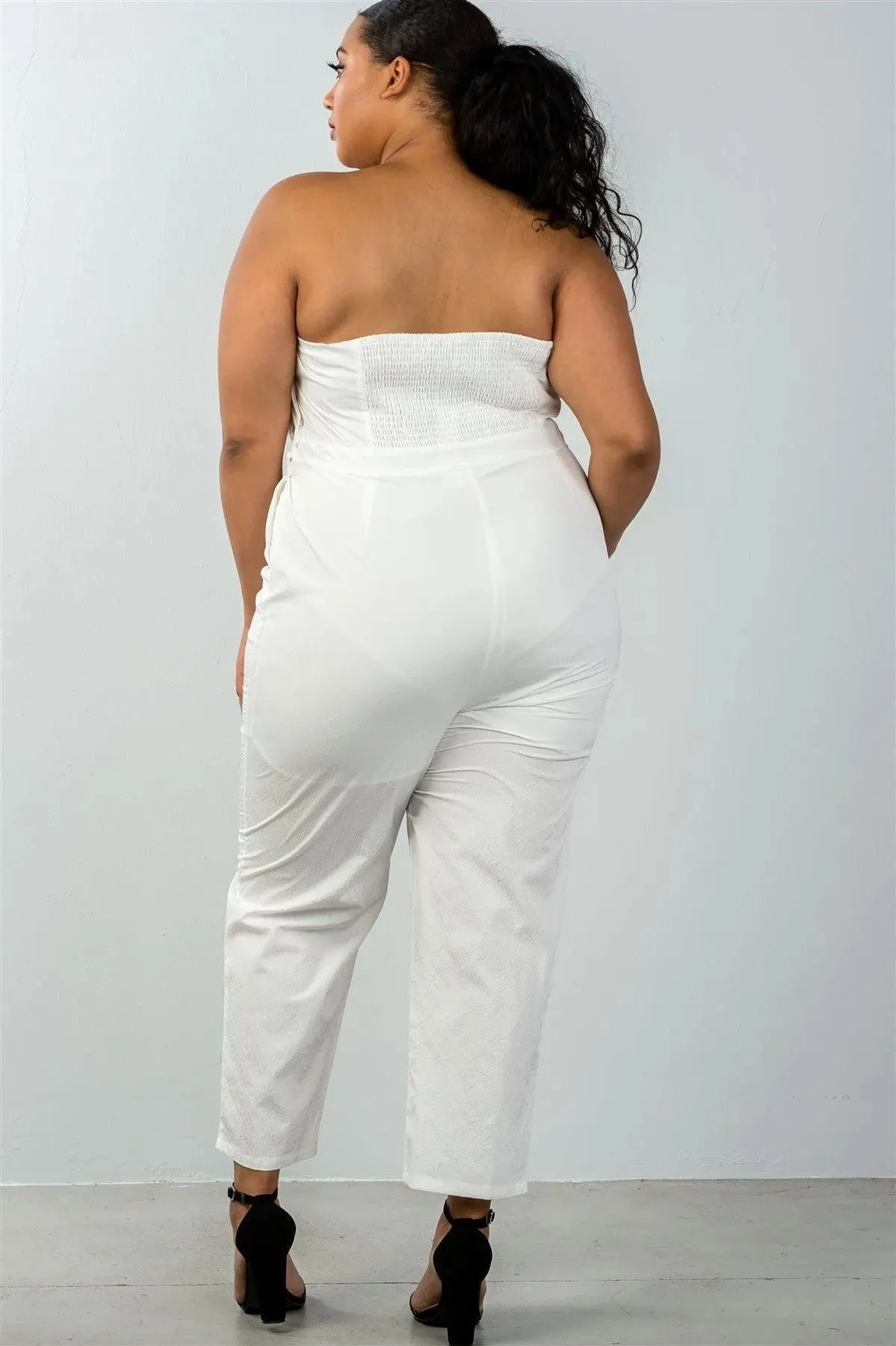 Junior Plus Size White Palazzo Pants Strapless Jumpsuit