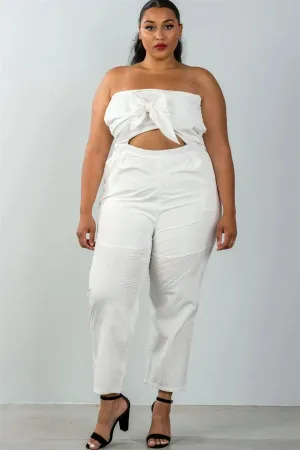Junior Plus Size White Palazzo Pants Strapless Jumpsuit