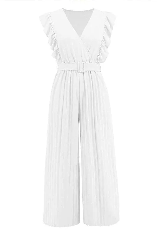 JZ698 Wrap Front Belted Jumpsuit