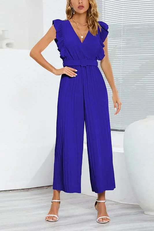 JZ698 Wrap Front Belted Jumpsuit
