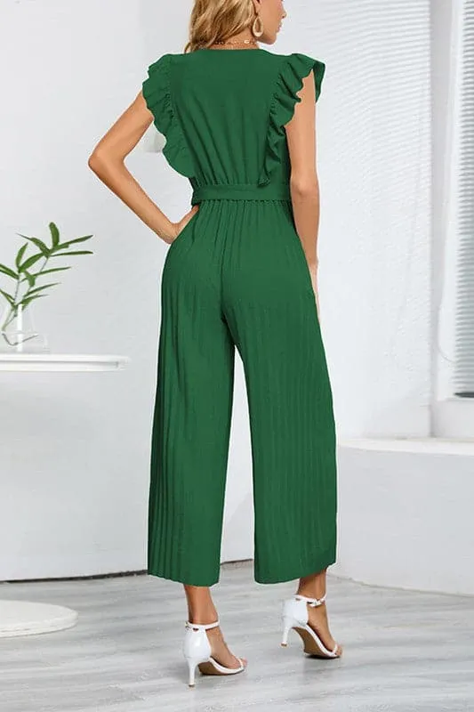 JZ698 Wrap Front Belted Jumpsuit