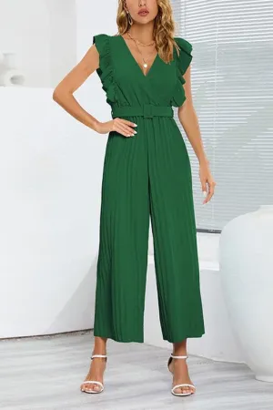 JZ698 Wrap Front Belted Jumpsuit