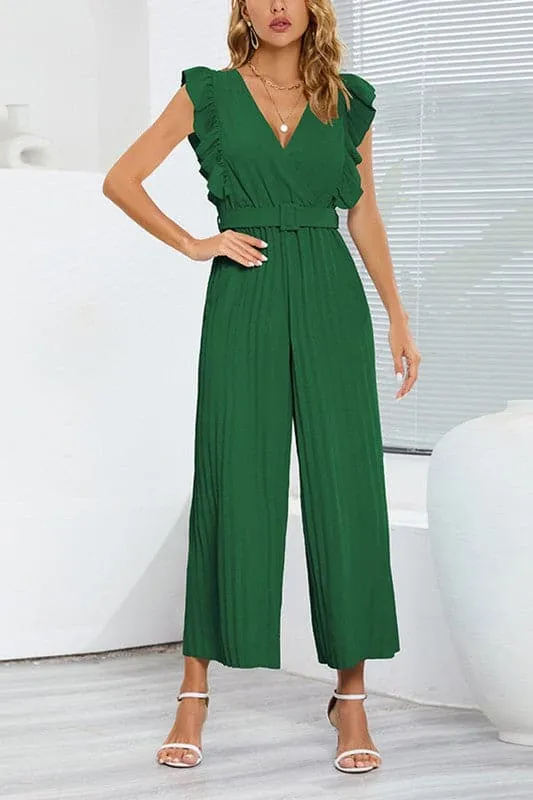 JZ698 Wrap Front Belted Jumpsuit