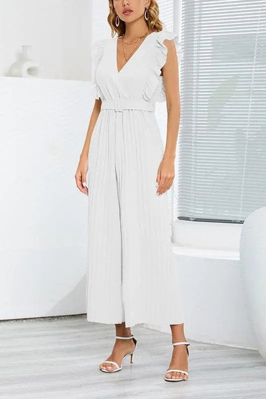 JZ698 Wrap Front Belted Jumpsuit