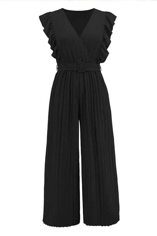 JZ698 Wrap Front Belted Jumpsuit