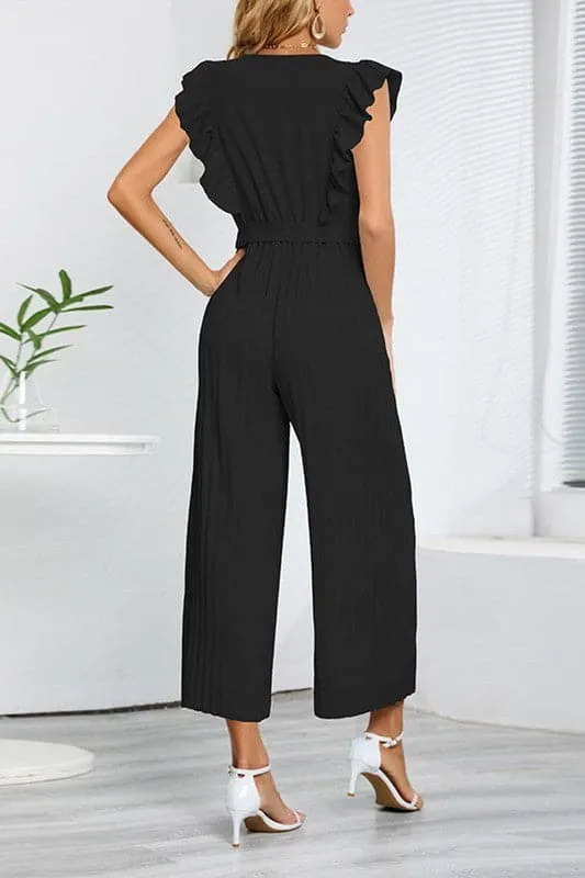 JZ698 Wrap Front Belted Jumpsuit