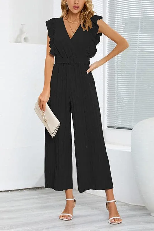 JZ698 Wrap Front Belted Jumpsuit