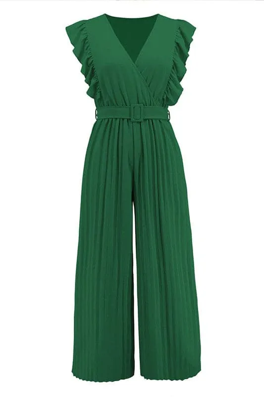 JZ698 Wrap Front Belted Jumpsuit