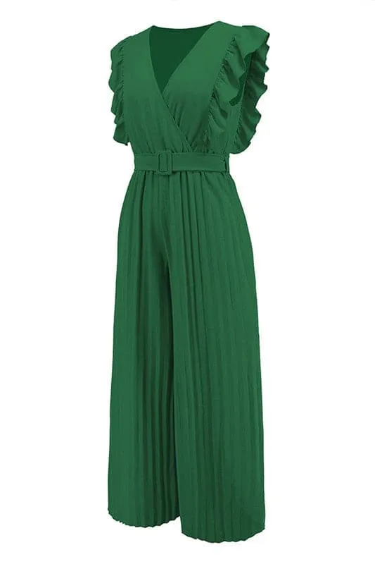 JZ698 Wrap Front Belted Jumpsuit