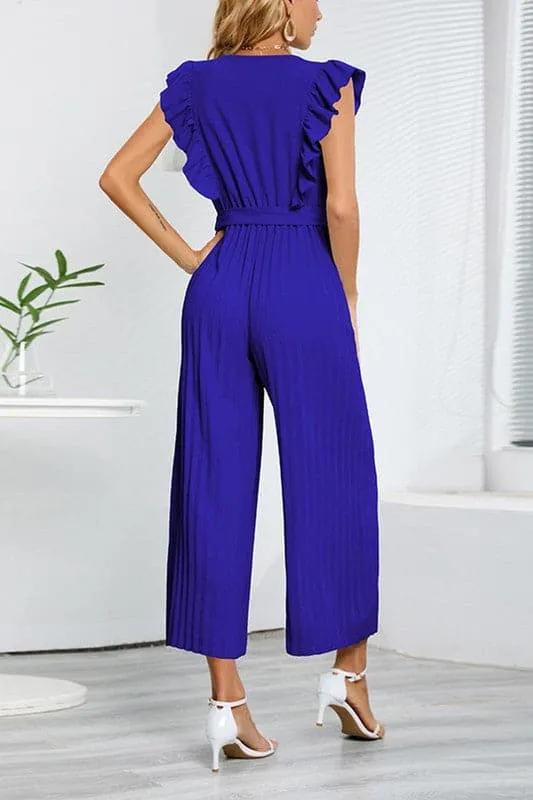 JZ698 Wrap Front Belted Jumpsuit