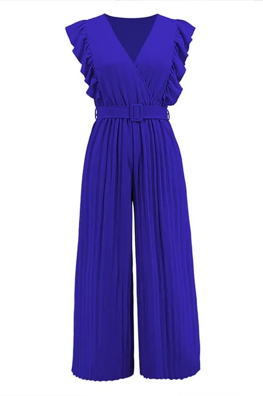 JZ698 Wrap Front Belted Jumpsuit