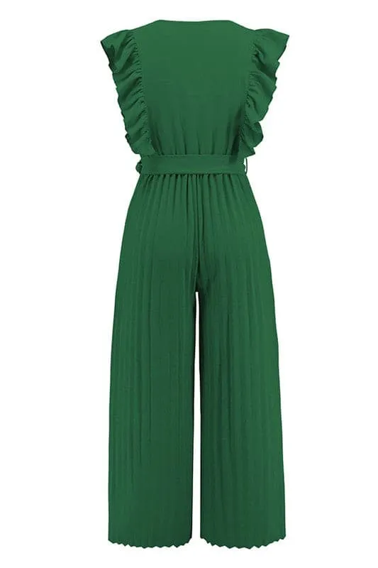 JZ698 Wrap Front Belted Jumpsuit