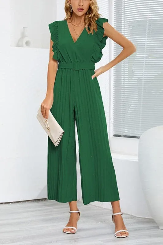 JZ698 Wrap Front Belted Jumpsuit