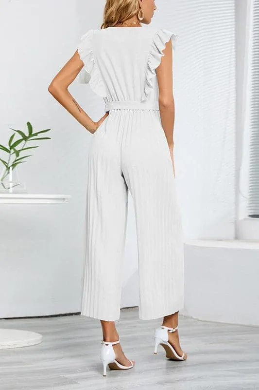 JZ698 Wrap Front Belted Jumpsuit
