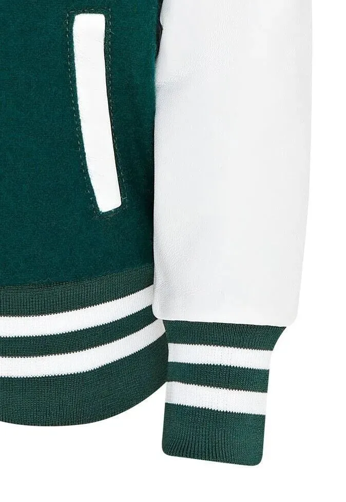 Kids Green White Varsity Bomber Jacket