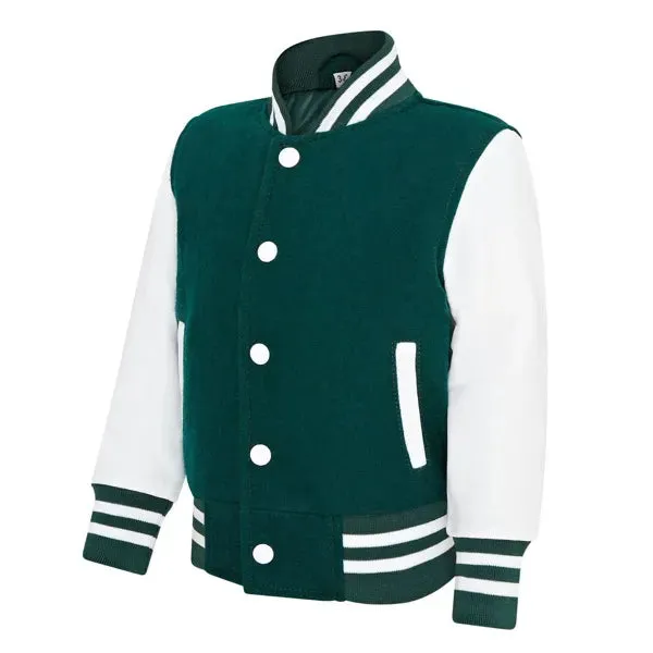 Kids Green White Varsity Bomber Jacket