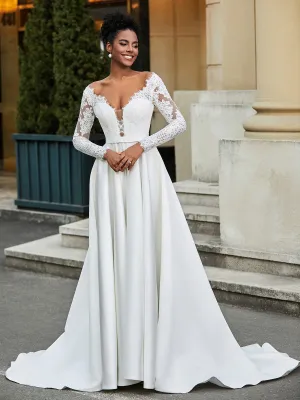 Lace Backless A-Line Wedding Dress With Button Black