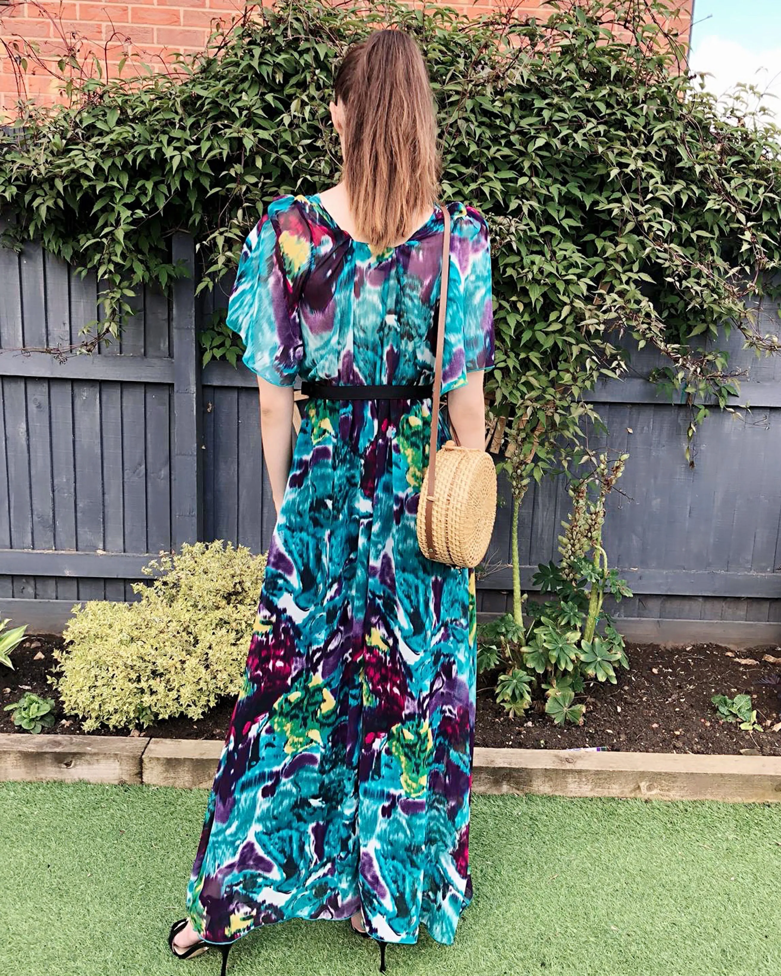 Lady Blue Print Print Chiffon Wrap Maxi Dress