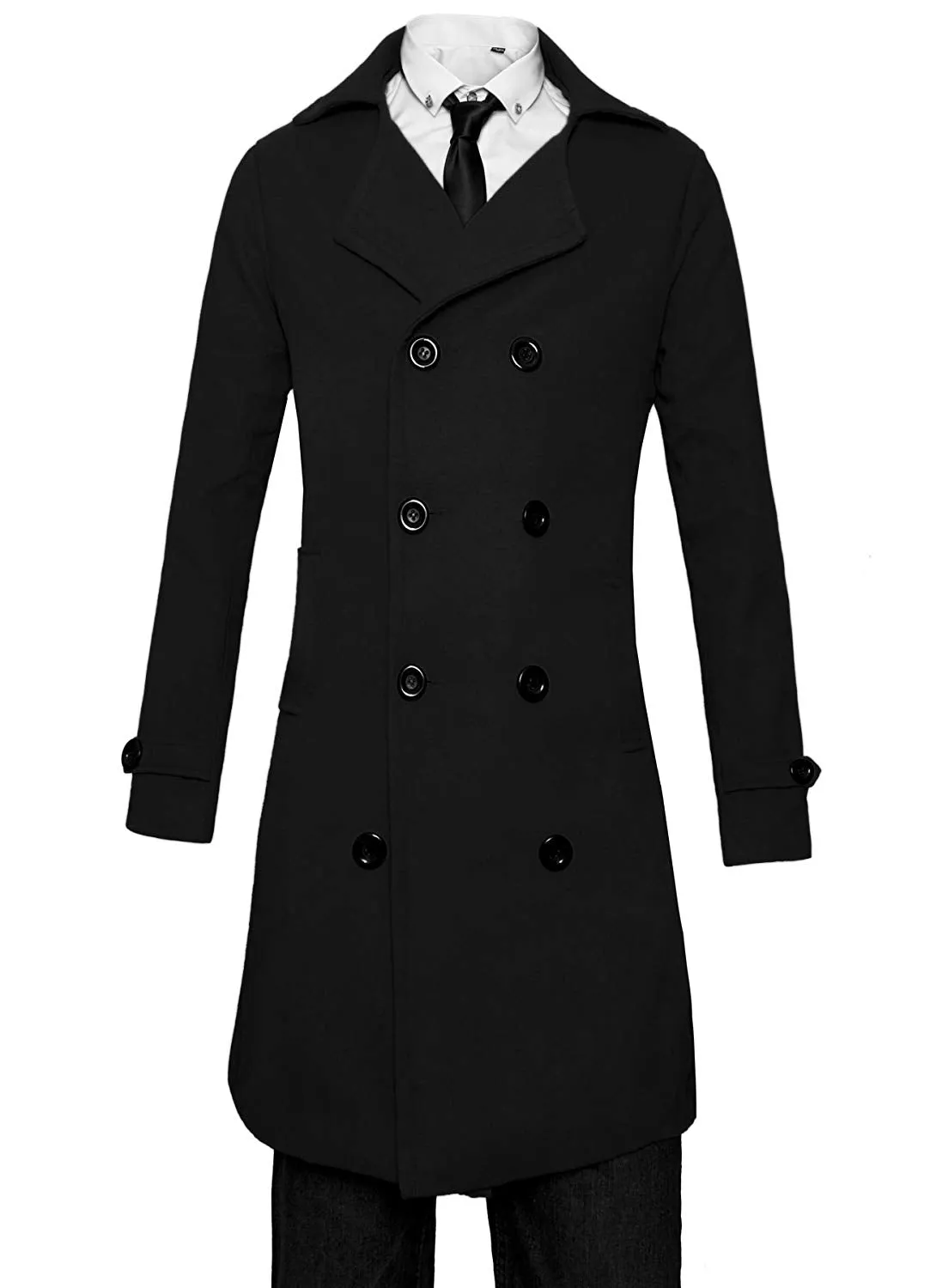 Lende Men Trench Coat Winter Long Jacket Double Breasted Overcoat