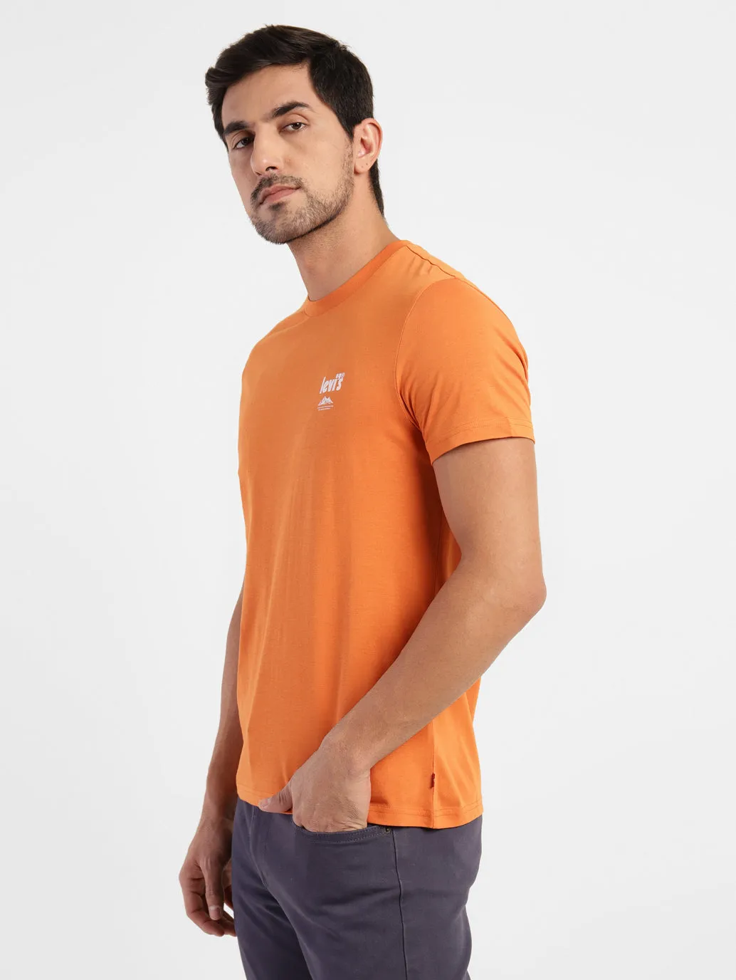 Men's Orange Solid Crew Neck T-Shirt