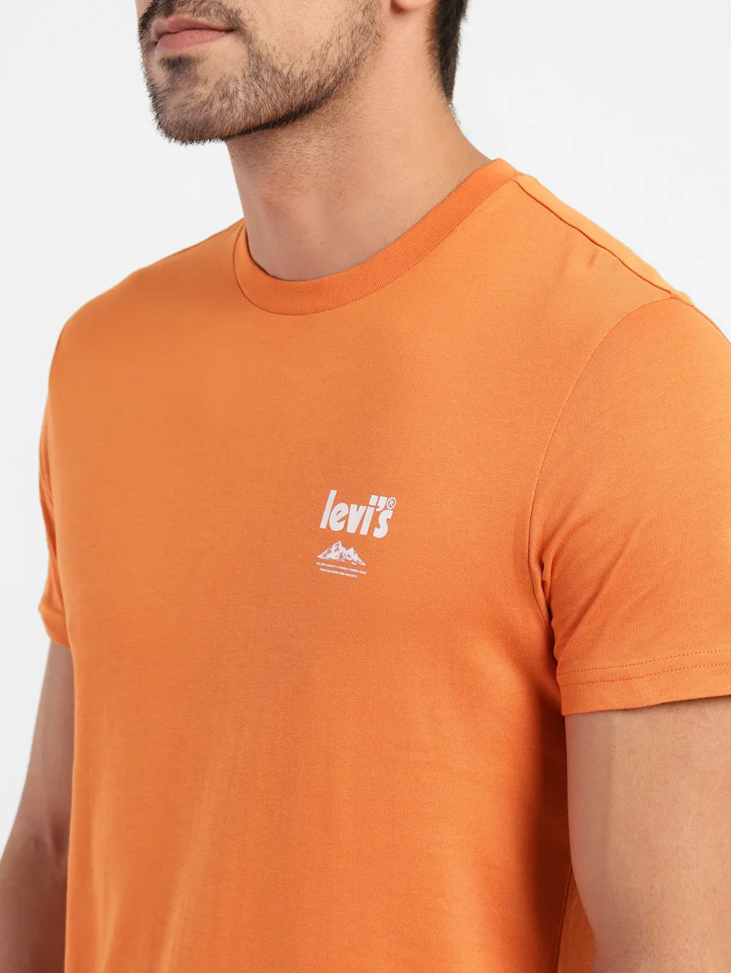 Men's Orange Solid Crew Neck T-Shirt