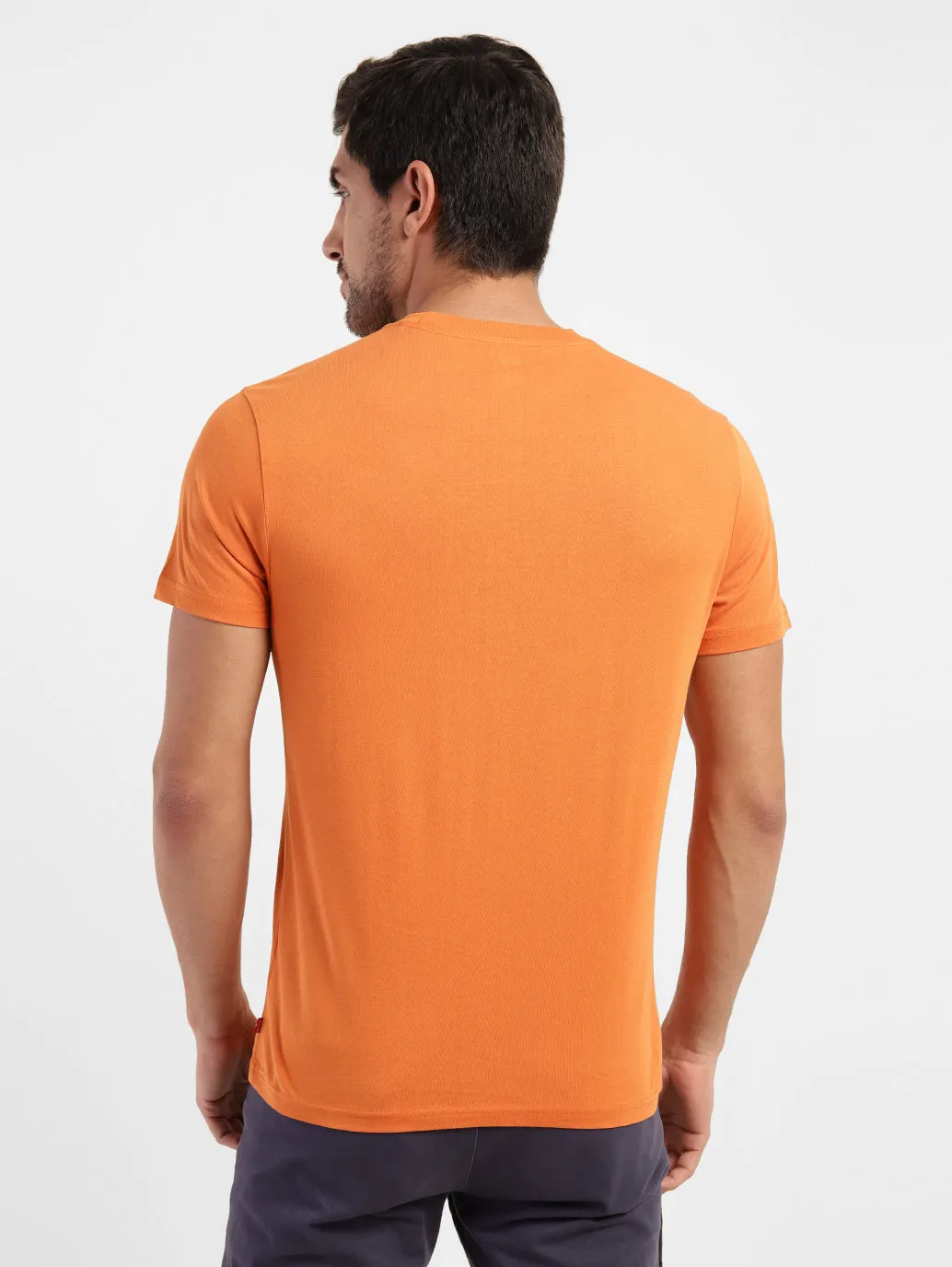Men's Orange Solid Crew Neck T-Shirt