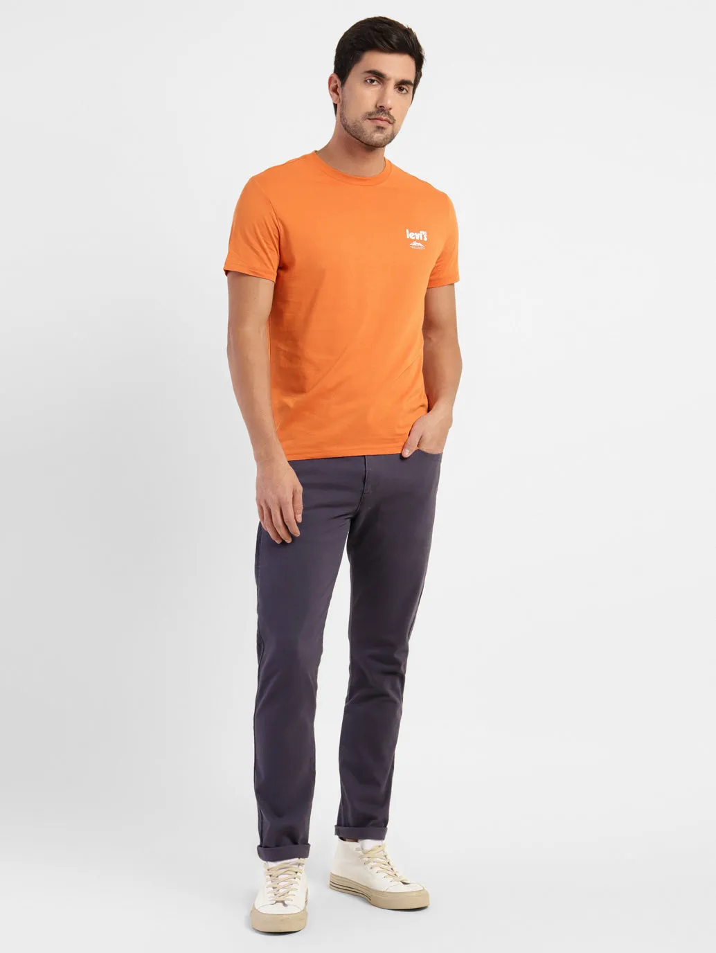 Men's Orange Solid Crew Neck T-Shirt