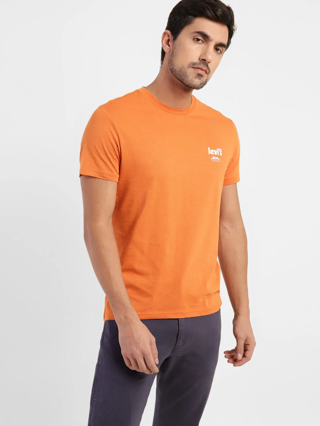 Men's Orange Solid Crew Neck T-Shirt