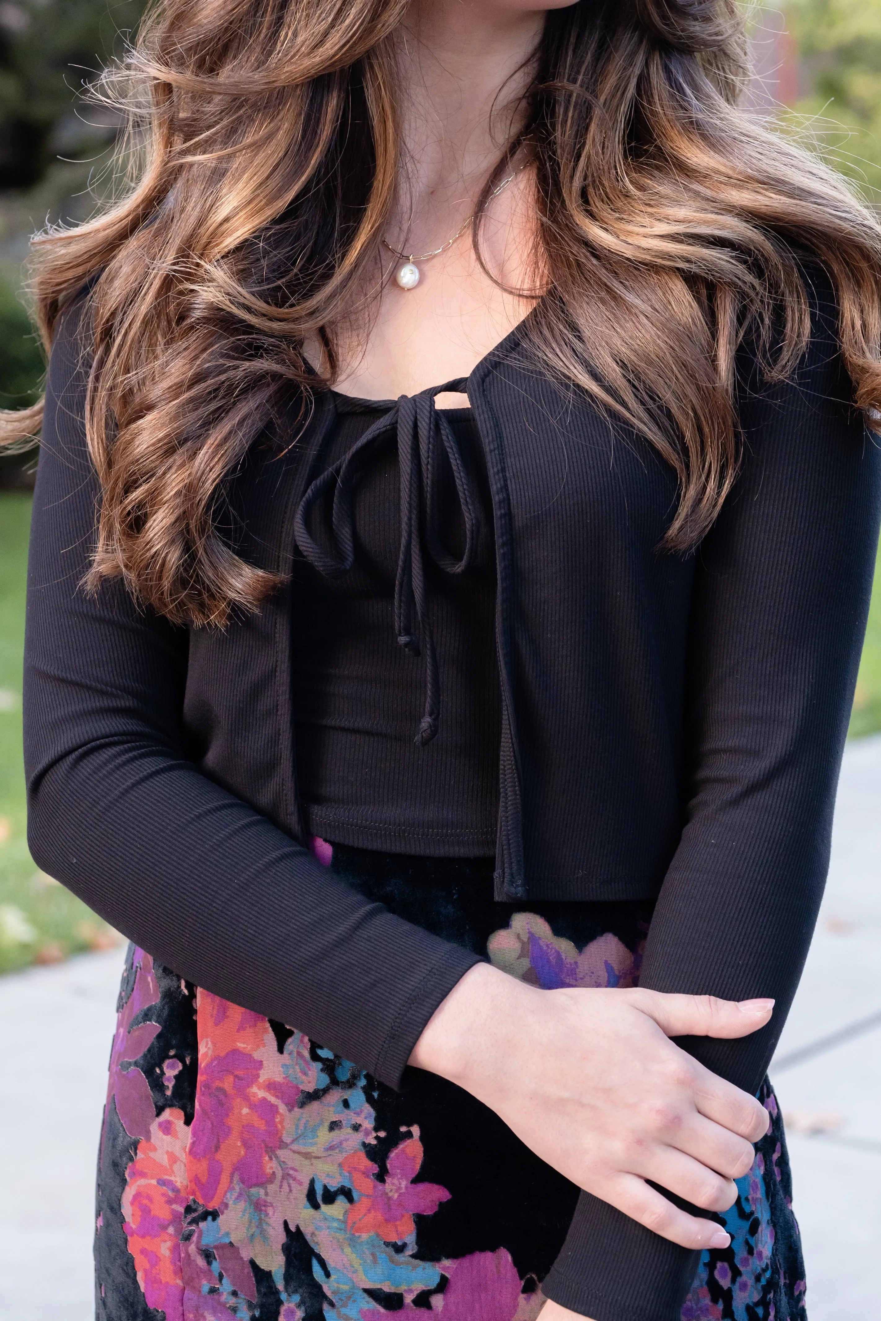 Mia Ribbed Front Tie Cardigan