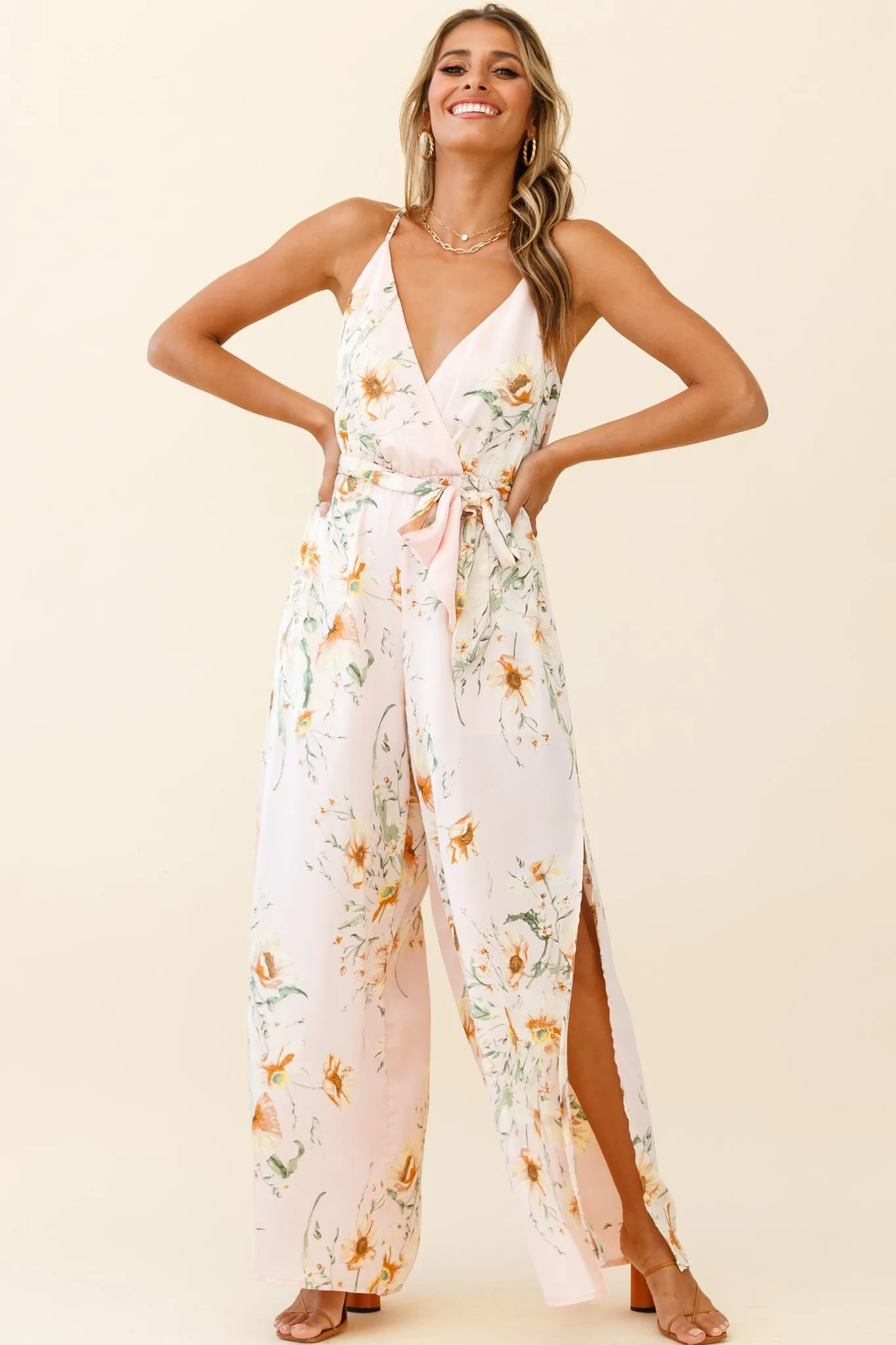 Miso Wide-Leg Cami Jumpsuit Poppy Print Pink