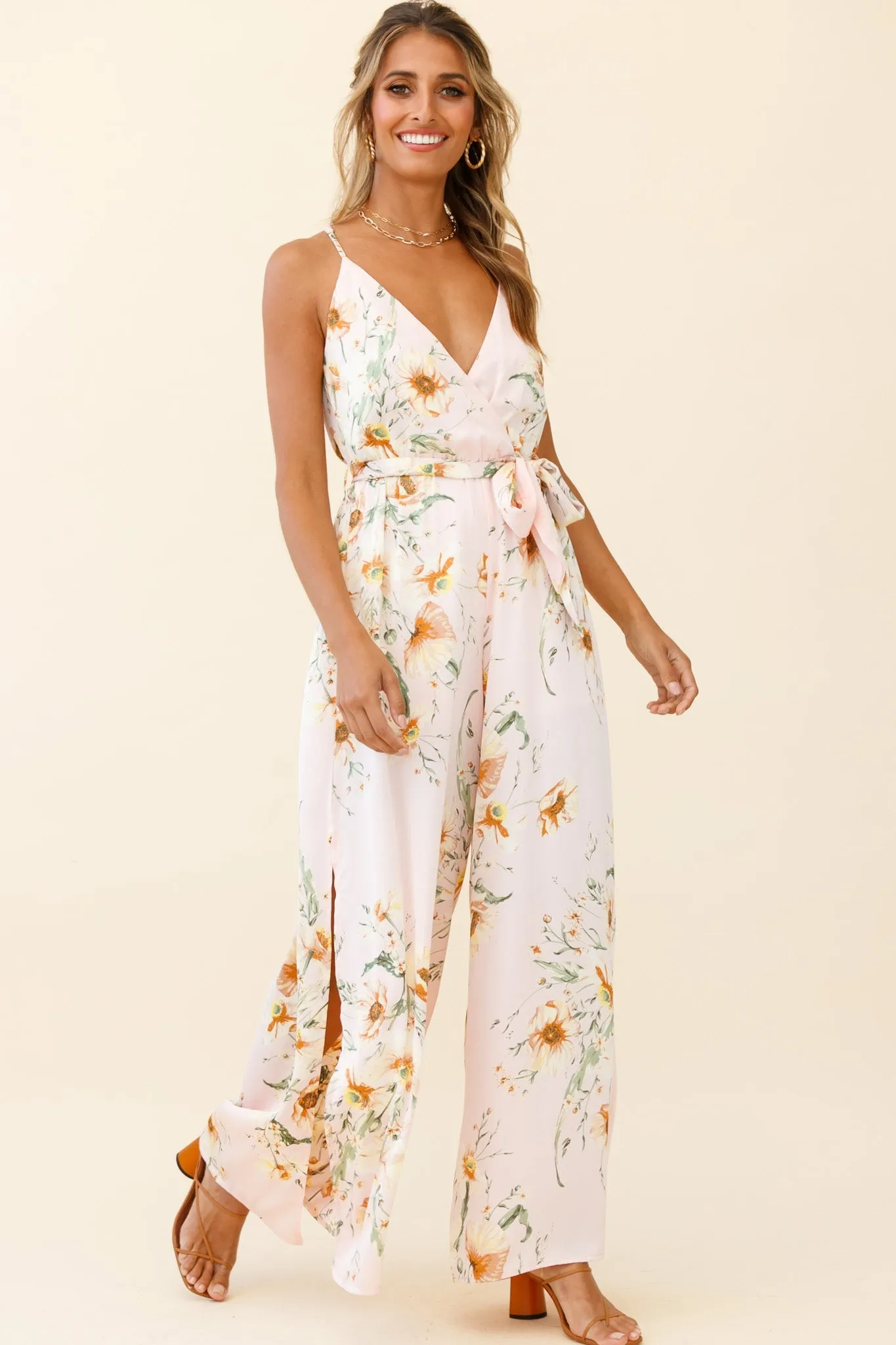 Miso Wide-Leg Cami Jumpsuit Poppy Print Pink