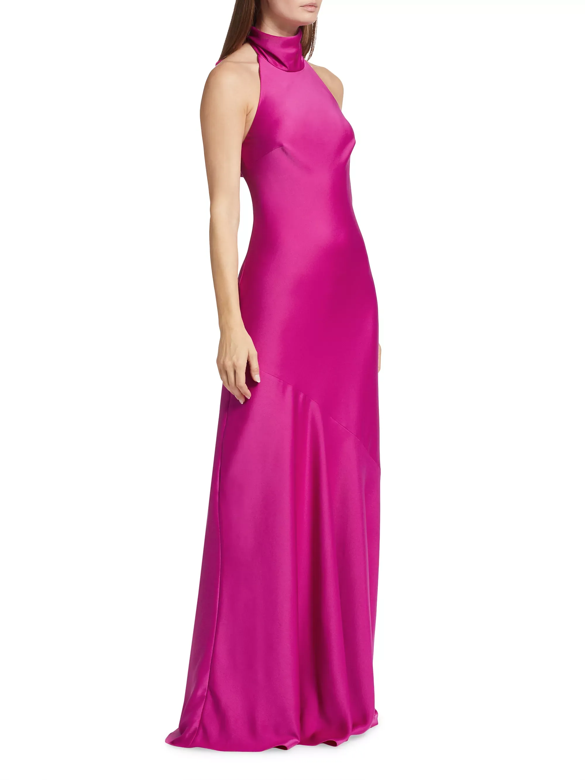 Monique Lhuillier "Caroline" Satin Halter Gown 44111055