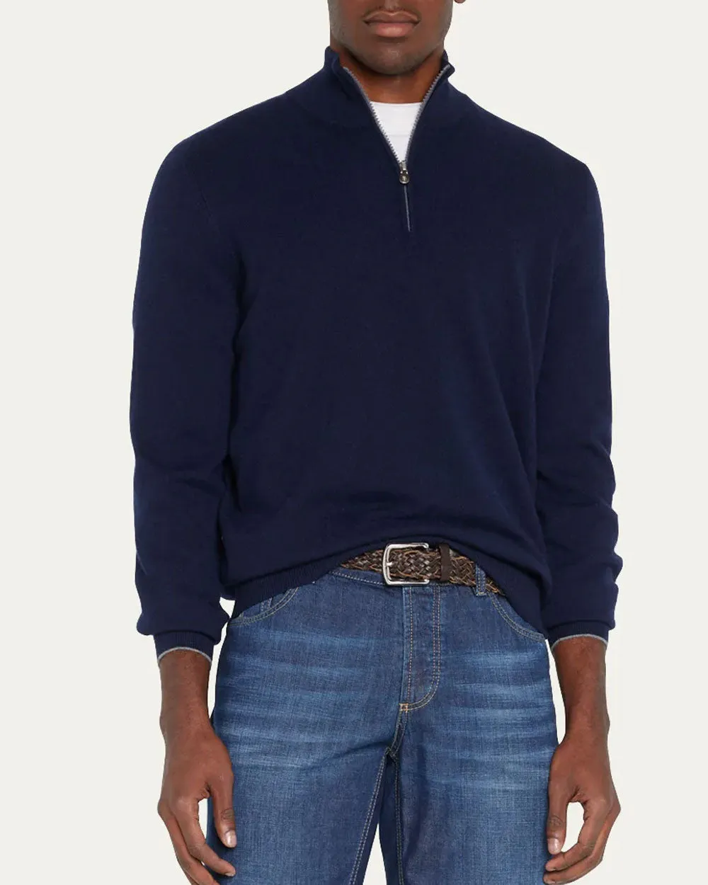 Navy Blue Cashmere Quarter Zip Sweater