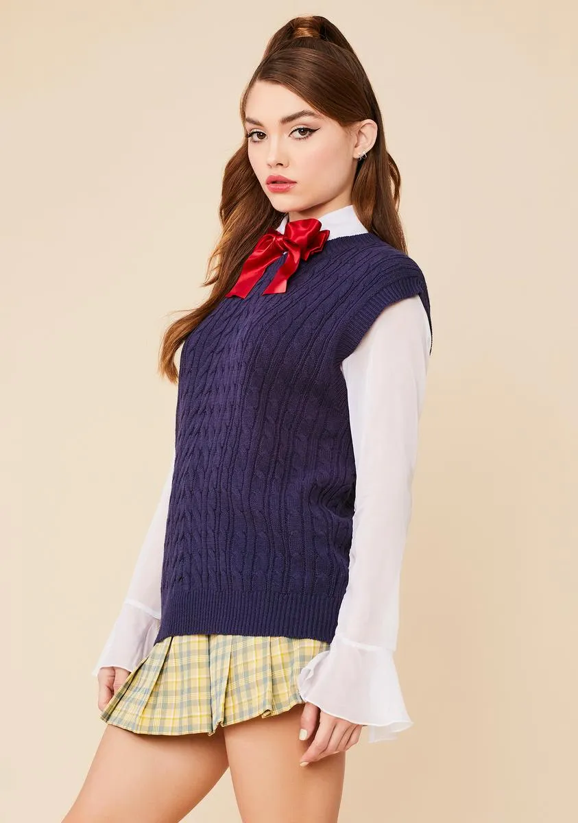 Navy Lunch On The Steps Knit Sweater Vest