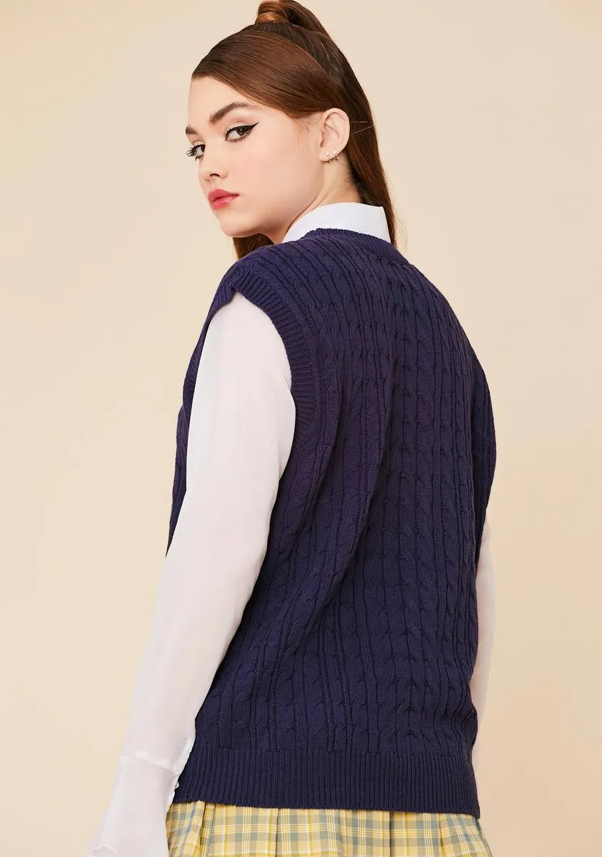 Navy Lunch On The Steps Knit Sweater Vest