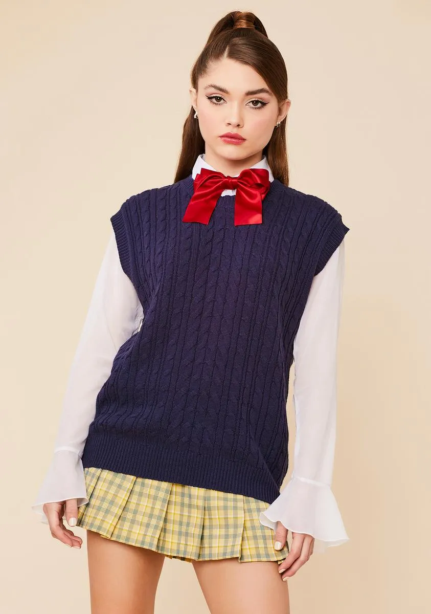 Navy Lunch On The Steps Knit Sweater Vest