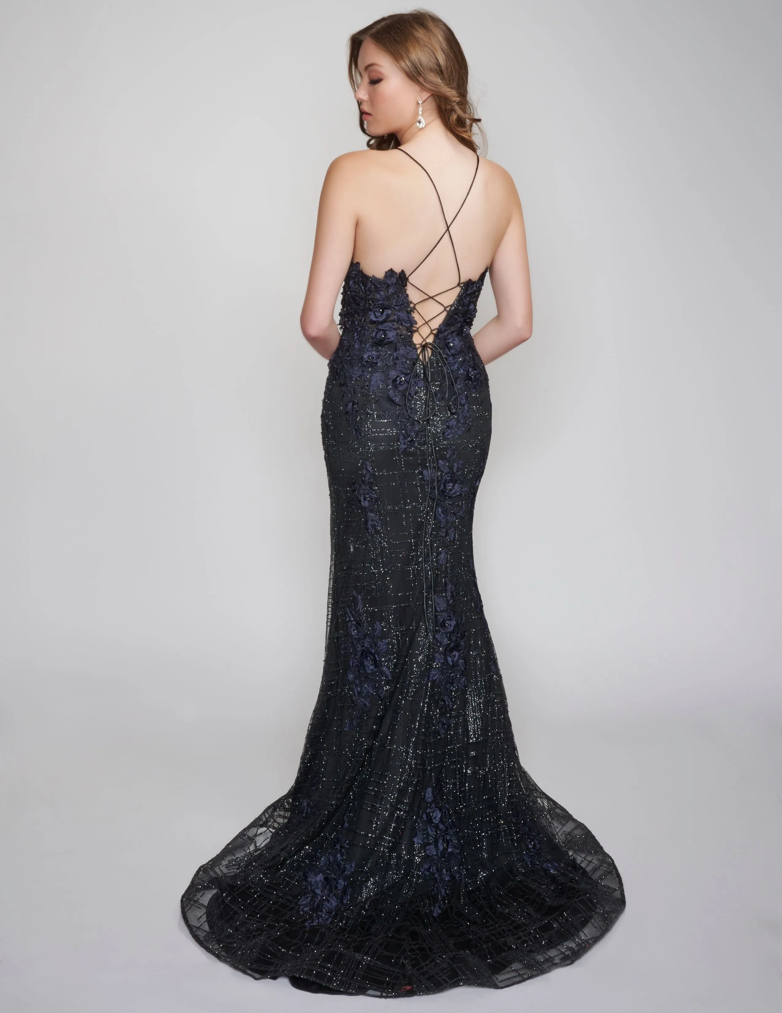 Nina Canacci 5209 Size 6, 10 Long Glitter Lace Formal Prom Dress Pageant Gown Backless Corset