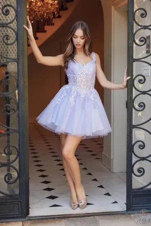 Nox Anabel H846 Short Shimmer Lace Homecoming Dress Sequin Corset Cocktail Gown