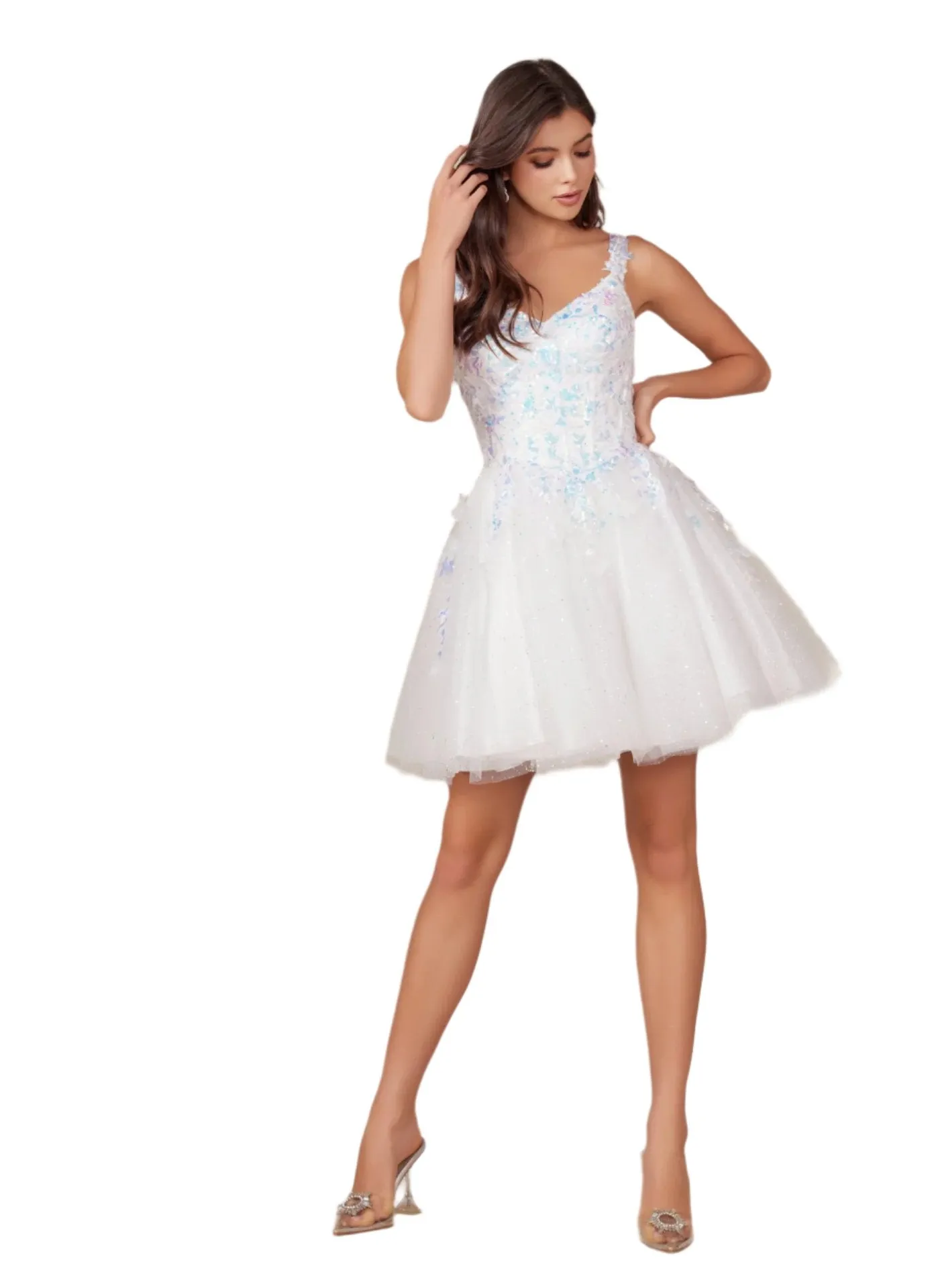 Nox Anabel H846 Short Shimmer Lace Homecoming Dress Sequin Corset Cocktail Gown