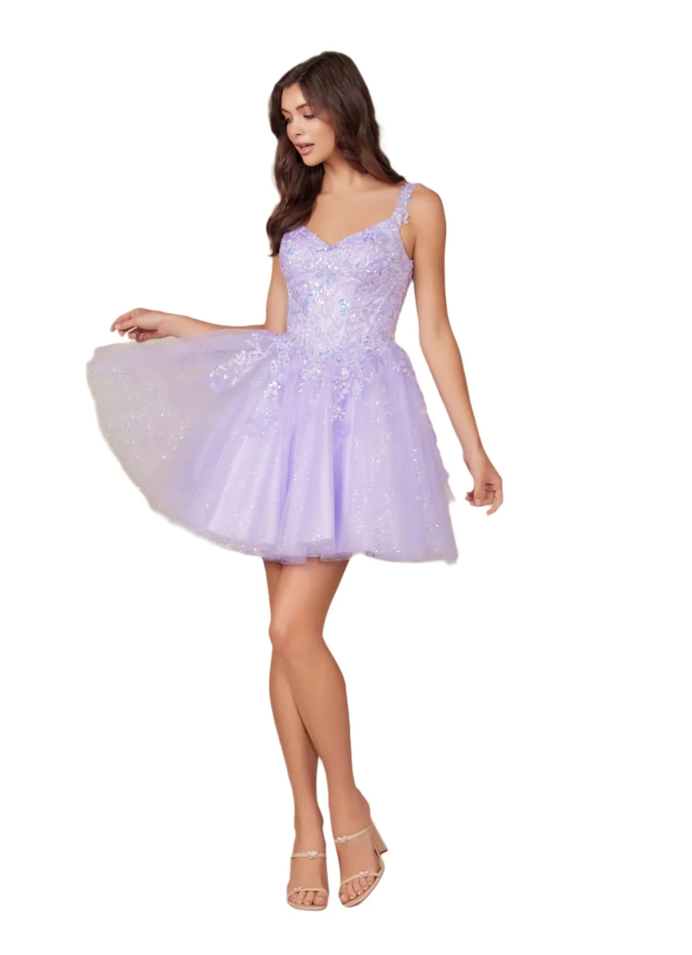 Nox Anabel H846 Short Shimmer Lace Homecoming Dress Sequin Corset Cocktail Gown