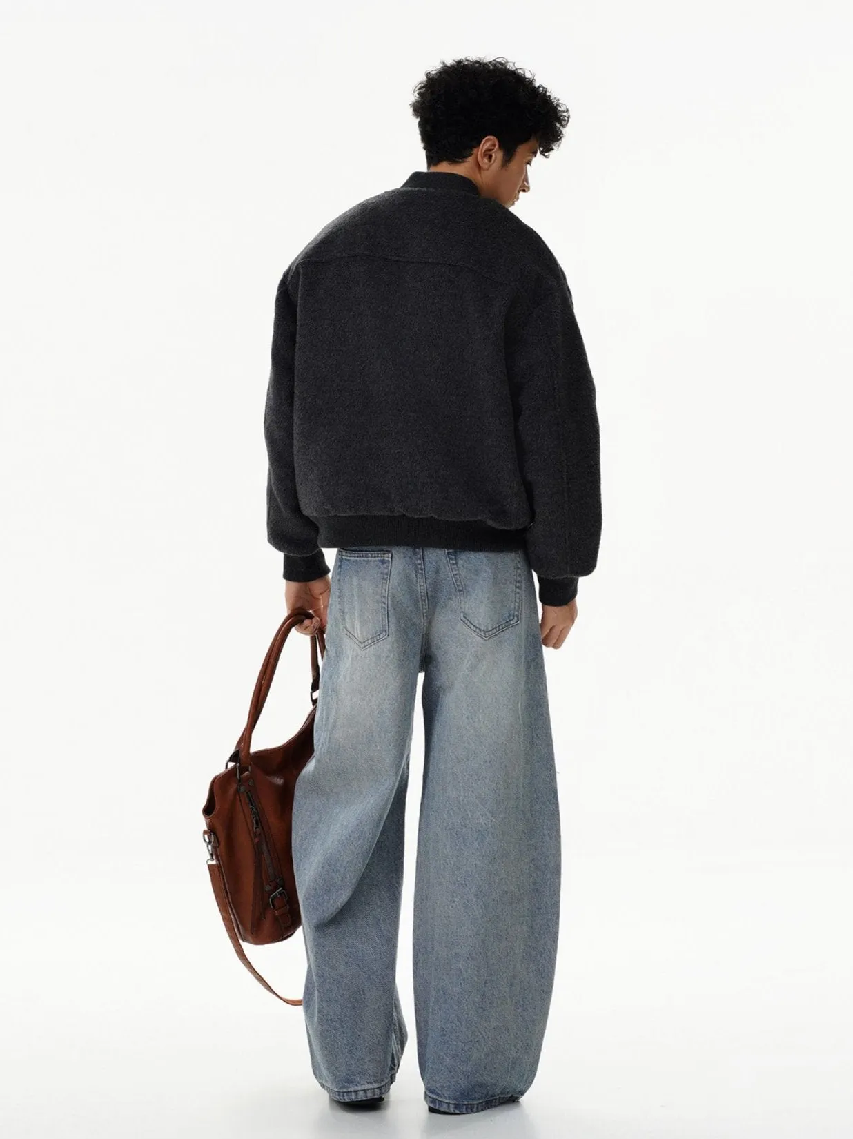 Oversized Drop Shoulder Bomber Jacket with Zip Pocket Detail